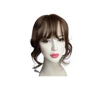 JIANBOHAIRS Extensiones de pelo humano ondulado de 35,5 cm para mujer, con 3 clips, con flequillo para adelgazar el cabello (marrón)