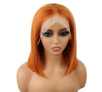 JIANBOHAIRS Ginger Orange Bob Peluca de cabello humano, 13 x 4 HD, encaje frontal transparente, inmediatamente portátil, sin pegamento para el cabello fino (naranja jengibre-150%,10 pulgadas)