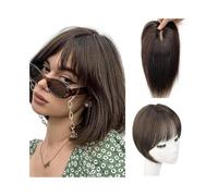 JIANBOHAIRS Human Hair Toppers for Women 7×10cm Breathable Hand-Tied with Silk Mesh Base, 10" Natural Hairline Invisible Clip In HairPieces for Thinning Hair(Dark brown)
