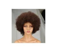 JIANBOHAIRS Human Hair Wigs 70s Short Afro Wig for Black Women Short Kinky Curly Glueless Wig with Bangs for Daily Cosplay Party for Thinning Hair (Brown Black)