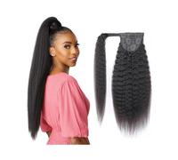 JIANBOHAIRS Kinky Extensiones de Pelo Humano Recto de Cola de Caballo Color Negro Natural, Extensiones Brasileñas Clip en Cordón, 35,5-60,5 cm
