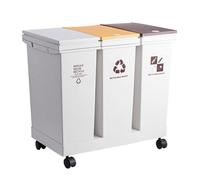 JIANBOHAIRS Papelera Bote de basura de plástico clasificado de doble cubo con ruedas, de gran capacidad, con tapa a presión for el hogar, bote de basura cuadrado(Large)