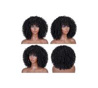 JIANBOHAIRS Peluca afro rizada de 14 pulgadas con flequillo for mujeres negras, sintética, sin pegamento, for fiestas diarias. for Thinning Hair(1B)
