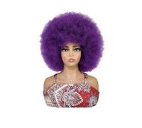 JIANBOHAIRS Peluca afro suave 70s para mujer, pelo rizado rizado, con flequillo de bouncy puf sintético, uso diario para adelgazar el pelo (morado)