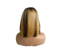 JIANBOHAIRS Peluca brasileña de cabello humano liso estilo bob de 10 pulgadas, 13x4, con encaje frontal HD, densidad 250, sin pegamento, for mujeres negras. for Thinning Hair(Brown Highlight)