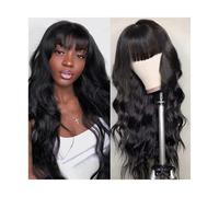 JIANBOHAIRS Peluca Cabello Humano Ondulado Flequillo Densidad 130% for Mujeres Negras, Sin Encaje Frontal, 14 A 40 Pulgadas Largo Hecha A Máquina Color Natural for Thinning Hair(32inches)