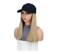 JIANBOHAIRS Peluca Con Gorra De Béisbol De 18 Pulgadas, Extensiones De Cabello Liso Con Sombrero Negro, Postizos De Fibra Sintética, Pelucas Ajustables For Mujeres for Thinning Hair