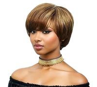 JIANBOHAIRS Peluca corta de 15 cm con corte pixie for mujer, color castaño a rubio caramelo, con flequillo, sin pegamento. for Thinning Hair