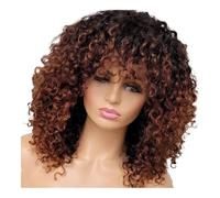 JIANBOHAIRS Peluca corta y rizada con flequillo de cabello humano for mujer, pelucas Bob rizadas con ondas de agua sin pegamento, densidad 150 for Thinning Hair(Brown color,14inch)