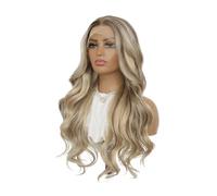 JIANBOHAIRS Peluca de 22 pulgadas con mechas rubias degradadas, frontal de encaje 13x4, sin pegamento, larga y ondulada, con reflejos castaños y rubio miel, for mujer. for Thinning Hair