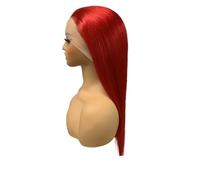 JIANBOHAIRS Peluca de cabello humano con encaje frontal, 13 x 4 cm, pelo humano prearrancado, liso, sin pegamento, para mujer (rojo) para adelgazar el cabello (rojo-150%,14 pulgadas)