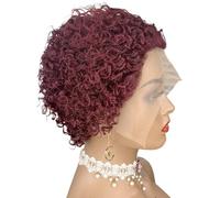 JIANBOHAIRS Peluca de cabello humano corto y rizado con encaje frontal 13x1 for mujeres negras, sin pegamento, estilo pixie for Thinning Hair(99J)
