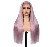 JIANBOHAIRS Peluca de cabello humano liso de color morado ceniza de 200 % densidad con encaje frontal de 13 x 6, prearrancado, sin pegamento, para mujeres para cabello fino (50 cm)