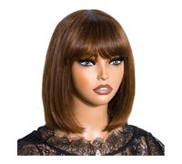 JIANBOHAIRS Peluca de cabello humano sin pegamento con encaje 3x1, lista for usar, estilo bob liso con flequillo for mujeres. for Thinning Hair(P4-30,14inch)