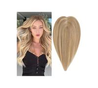 JIANBOHAIRS Peluca de encaje de 8 x 10 cm tejida a mano for mujer, sin flequillo, con volumen. for Thinning Hair(14 inch,Brown+Bleach Blonde)
