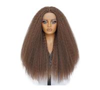 JIANBOHAIRS Peluca de encaje frontal Kinky13x5x1 de 28 pulgadas, sintética, estilo afro yaki, recta, for mujeres negras. for Thinning Hair(Light brown)