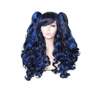 JIANBOHAIRS Peluca De Pelo Sintético Rizado 24 Pulgadas For Mujer Cosplay Halloween Fiesta Con Dos Colas Caballo for Thinning Hair(Black mix blue)