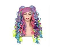 JIANBOHAIRS Peluca De Pelo Sintético Rizado 24 Pulgadas For Mujer Cosplay Halloween Fiesta Con Dos Colas Caballo for Thinning Hair(Polychrome)