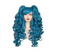 JIANBOHAIRS Peluca De Pelo Sintético Rizado 24 Pulgadas For Mujer Cosplay Halloween Fiesta Con Dos Colas Caballo for Thinning Hair(Blue)