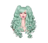 JIANBOHAIRS Peluca De Pelo Sintético Rizado 24 Pulgadas For Mujer Cosplay Halloween Fiesta Con Dos Colas Caballo for Thinning Hair(Light green)