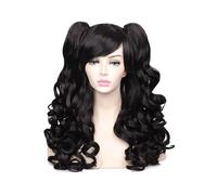 JIANBOHAIRS Peluca De Pelo Sintético Rizado 24 Pulgadas For Mujer Cosplay Halloween Fiesta Con Dos Colas Caballo for Thinning Hair(Black)