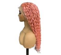 JIANBOHAIRS Peluca frontal de encaje ondulado de agua de 13 x 4 cm, color rosa, cabello humano, prearrancado, húmedo y ondulado, sin pegamento para el pelo más fino (rosa-55,5 cm),