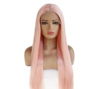 JIANBOHAIRS Peluca frontal de encaje rosa de 13 x 4 para mujer, sin pegamento, larga y lisa, con escalonamiento, para niñas, uso diario para cabello adelgazante (55,8 cm)