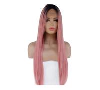JIANBOHAIRS Peluca frontal de encaje sintético de 13 x 3 cm, sin pegamento, listo para usar, para mujer, color negro degradado y rosa para el cabello adelgazante (66 cm)