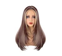 JIANBOHAIRS Peluca larga y recta de 23 pulgadas for mujer, con raya al medio, de fibra sintética natural resistente al calor. for Thinning Hair(Dark Brown highlights)