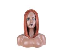 JIANBOHAIRS Peluca sintética con encaje frontal, corte bob corto y liso de 30 cm for mujer, peluca de cosplay con parte media y encaje frontal. for Thinning Hair(Orange-brown)