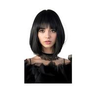 JIANBOHAIRS Peluca sintética corta Bob, recta, de aspecto natural, con flequillo, for cosplay, fiesta diaria, Halloween, for mujeres, cabello resistente al calor. for Thinning Hair(Black)