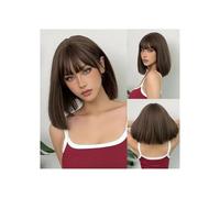 JIANBOHAIRS Peluca sintética recta corta de 12 pulgadas con flequillo natural Bob, cubierta de cabeza completa for cosplay de Halloween for mujer for Thinning Hair(Light brown)