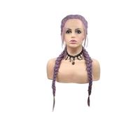JIANBOHAIRS Peluca Trenzada Morada De 24 Pulgadas, Peluca Sintética Con Encaje Frontal For Mujer, Fibra Resistente Al Calor, Peluca De Pelo Largo. for Thinning Hair