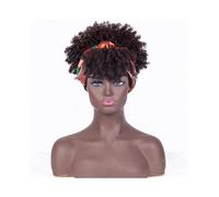 JIANBOHAIRS Pelucas afro rizadas cortas con flequillo y diadema, peluca sintética con turbante for cosplay. for Thinning Hair(Dark wine red)