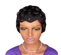 JIANBOHAIRS Pelucas cortas Pixie sin pegamento for mujeres negras, con capas rizadas y onduladas, con flequillo for uso diario, color negro natural. for Thinning Hair