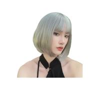 JIANBOHAIRS Pelucas cortas y rectas de 25 cm con flequillo for mujer, sintéticas, for cosplay, uso diario y Halloween. for Thinning Hair(Silver grey)