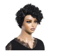 JIANBOHAIRS Pelucas cortas y rizadas con corte pixie y encaje frontal, cabello humano con ondas al agua y raya lateral, peluca brasileña Remy for mujer for Thinning Hair(Natural Black)