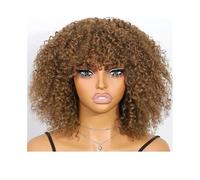 JIANBOHAIRS Pelucas cortas y rizadas con flequillo, cabello humano sin pegamento, fáciles de usar, densidad 180 for mujeres negras. for Thinning Hair(Golden Brown,12inch)