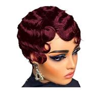 JIANBOHAIRS Pelucas cortas y rizadas for mujeres negras, cabello humano, corte pixie corto, peluca negra natural con flequillo for Thinning Hair(BUG)