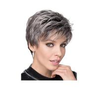 JIANBOHAIRS Pelucas cortas y rizadas grises de 12 pulgadas, cabello sintético en capas, rizado natural, ideal for disfraz de Halloween for mujer. for Thinning Hair(Grey)