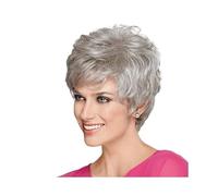 JIANBOHAIRS Pelucas cortas y rizadas grises de 12 pulgadas, cabello sintético en capas, rizado natural, ideal for disfraz de Halloween for mujer. for Thinning Hair(Silvery)