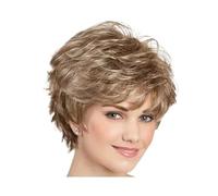 JIANBOHAIRS Pelucas cortas y rizadas grises de 12 pulgadas, cabello sintético en capas, rizado natural, ideal for disfraz de Halloween for mujer. for Thinning Hair(Drak blonde)
