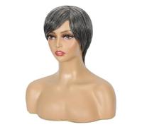 JIANBOHAIRS Pelucas Grises Sin Pegamento De 6 Pulgadas for Mujeres Negras, Cabello Humano, Corte Pixie Corto, Peluca Bob Con Flequillo, En Capas, Encaje for Thinning Hair(Dark Grey)