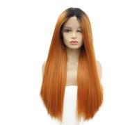 JIANBOHAIRS Pelucas rectas de la parte media frontal del cordón de la peluca 13 * 3 de la moda de Yaki anaranjado de Ombre for las mujeres