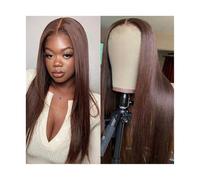 JIANBOHAIRS Pelucas rectas del cabello humano del frente del cordón 13x4 de la densidad del marrón oscuro 150 for las mujeres negras, peluca coloreada chocolate for Thinning Hair(24inches)