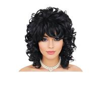 JIANBOHAIRS Pelucas rizadas for mujeres negras, suaves, negras, cortas, con flequillo, afro, rizos sueltos, peluca sintética resistente al calor. for Thinning Hair(Black)