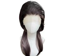 JIANBOHAIRS Pelucas sintéticas de encaje frontal 13x4 de color marrón oscuro for mujer, pelucas sin pegamento de 16 pulgadas con capas y colas de caballo for Thinning Hair