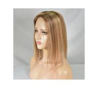 JIANBOHAIRS Postizo de cabello de 35 cm for mujer, extensiones de cabello humano con clip, sin flequillo, base de monofilamento de 10 x 15 cm for Thinning Hair(Medium Brown Mix Dark Blonde)