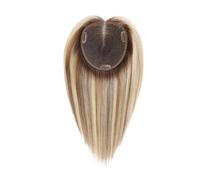 JIANBOHAIRS Postizo de cabello humano con base suiza grande 6 x 5 pulgadas, postizo real 12 for mujeres clips el fino en Remy for Thinning Hair(Blonde with Dark Brown Roots)