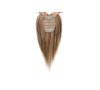 JIANBOHAIRS Postizo de cabello humano con flequillo for mujer, 25 cm con clip for cabello fino, base de seda de 8,9 x 6,35 cm. for Thinning Hair(Light Brown highlight)